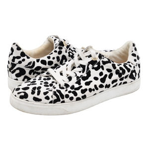 Topshop Womens 7 Sneakers White Black Leopard Print Low Top Lace Up Casual Shoes
